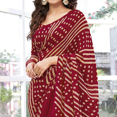 Dark Red Printed Georgette Saree