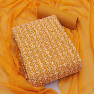 Dark Yellow Casual Wear Embroidered Georgette Dress Material