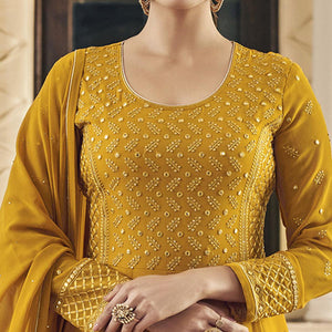Dark Yellow Embroidered Georgette Anarkali Suit
