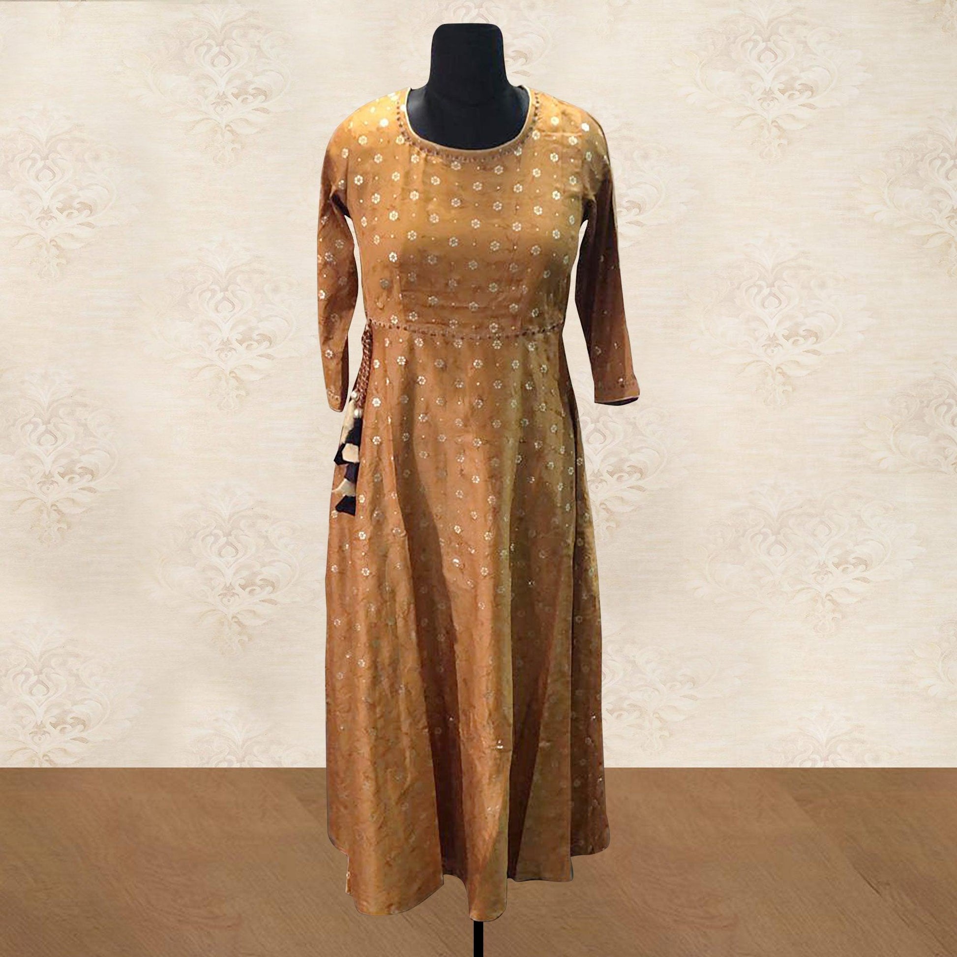 Dark Yellow Foil Printed Art Silk Kurti