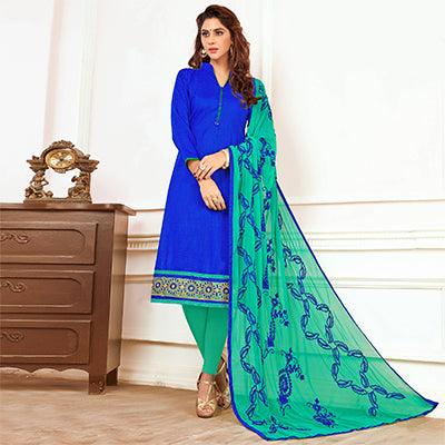 Dashing Blue Colored Casual Wear Cotton Suit