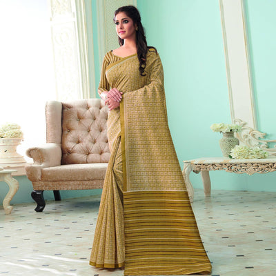 Dazzling Beige Colored Casual Wear Printed Bhagalpuri Saree