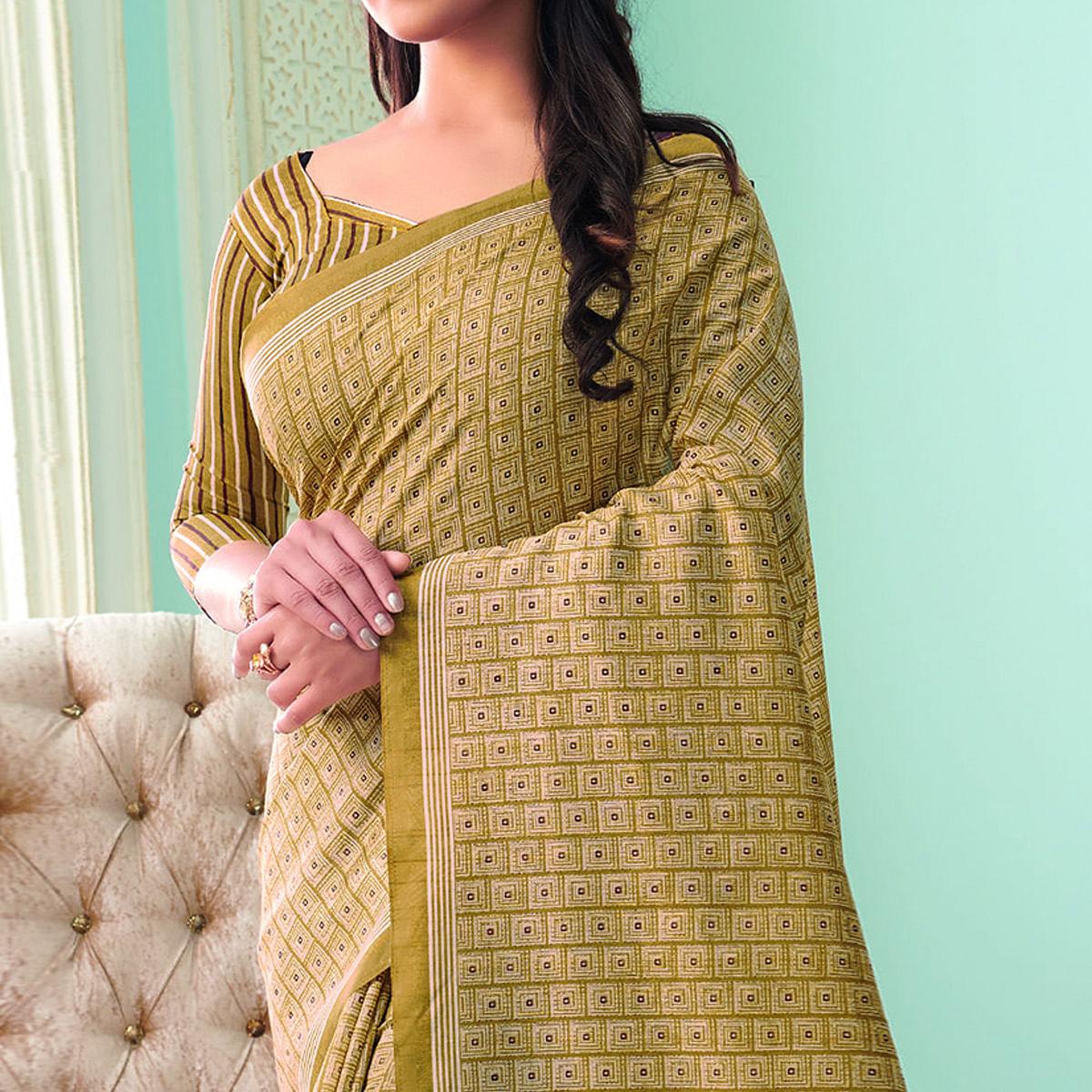 Dazzling Beige Colored Casual Wear Printed Bhagalpuri Saree