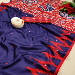 Dazzling Blue Coloured Casual Wear Printed Cotton Jute Saree
