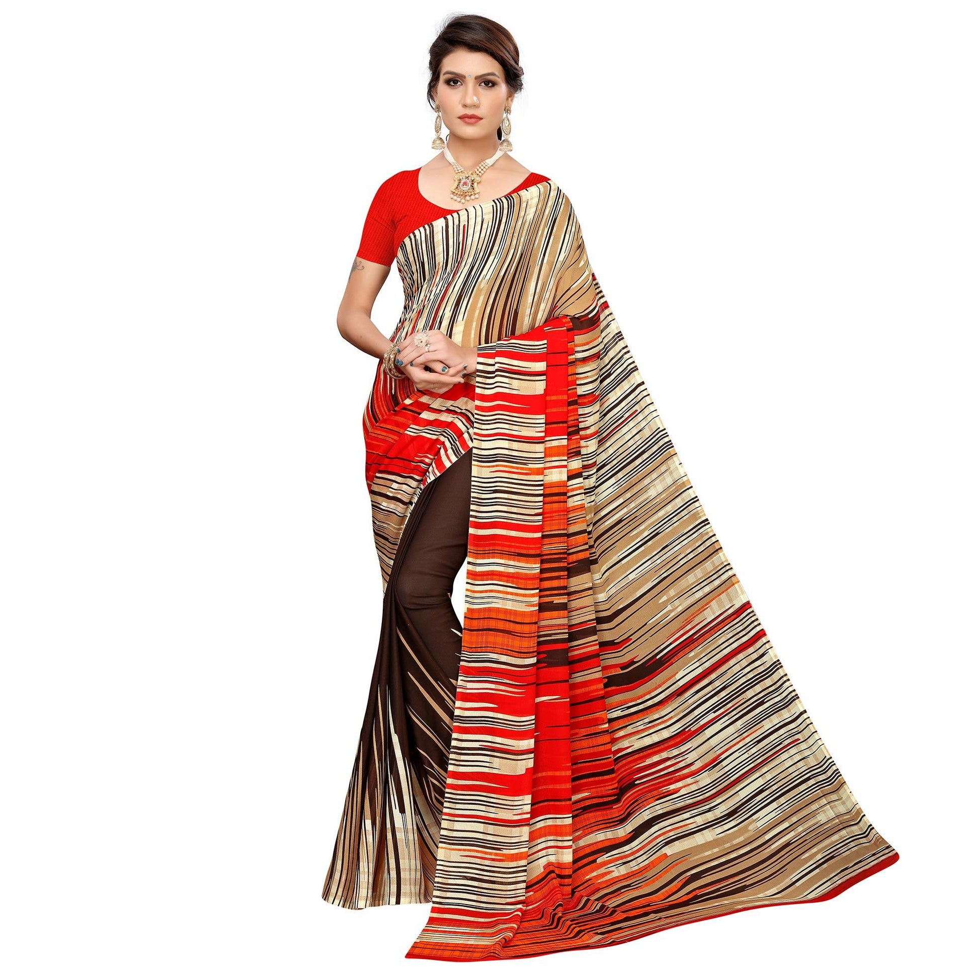 Dazzling Coffee Brown Colored Casual Wear Printed Georgette Saree