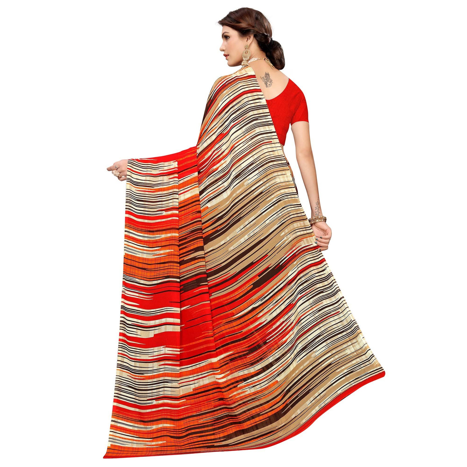 Dazzling Coffee Brown Colored Casual Wear Printed Georgette Saree