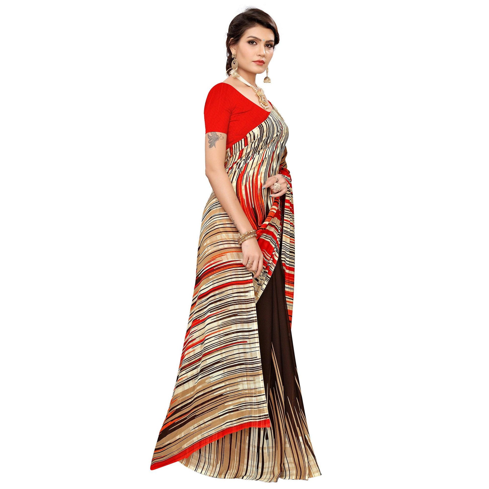 Dazzling Coffee Brown Colored Casual Wear Printed Georgette Saree