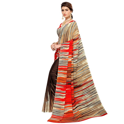Dazzling Coffee Brown Colored Casual Wear Printed Georgette Saree