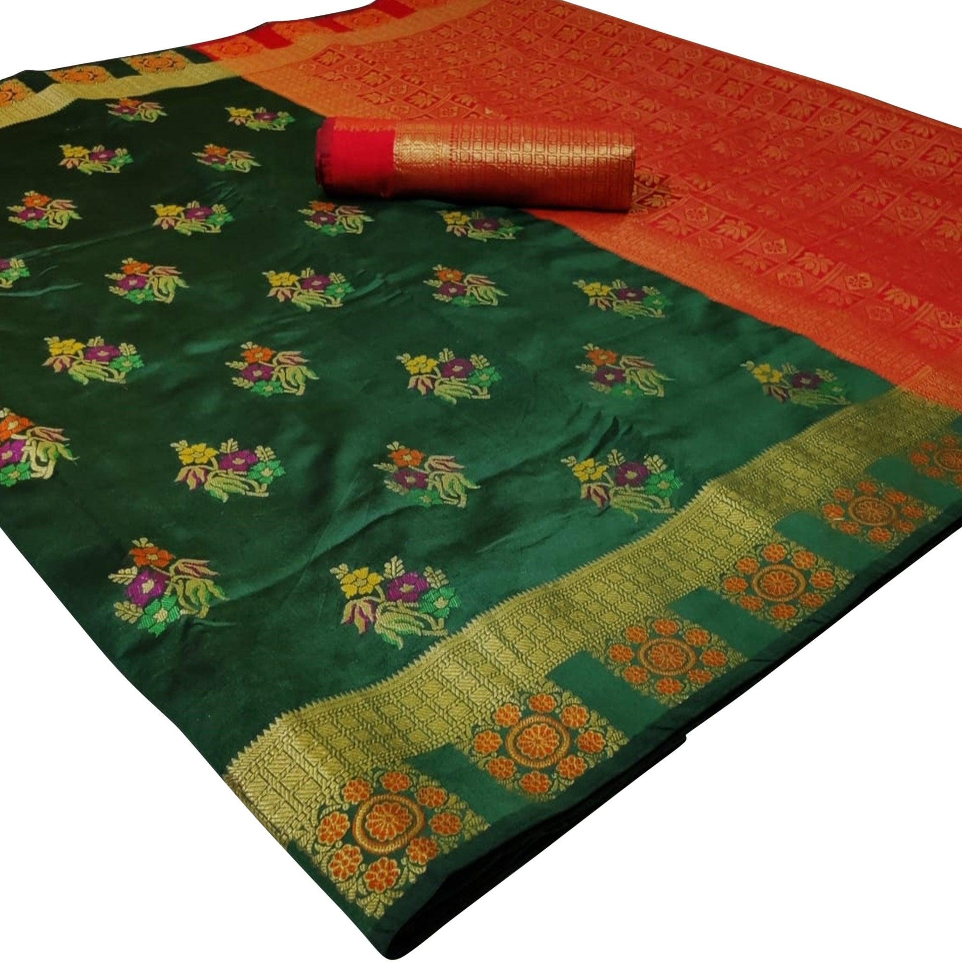 Dazzling Dark Green Colored Festive Wear Woven Silk Saree