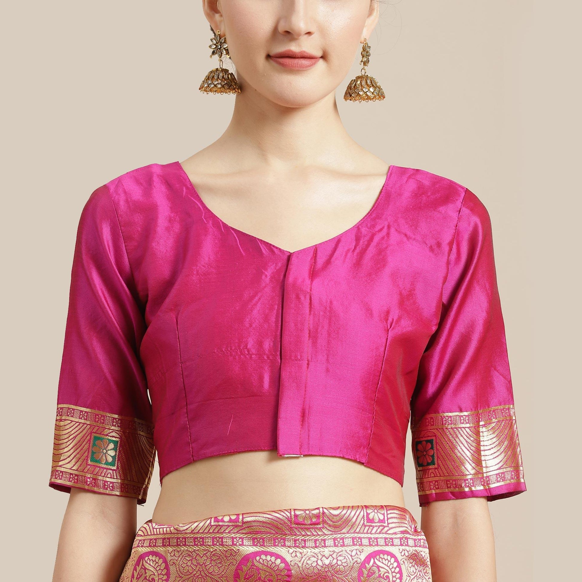 Dazzling Gold-Pink Colored Festive Wear Woven Silk Blend Saree