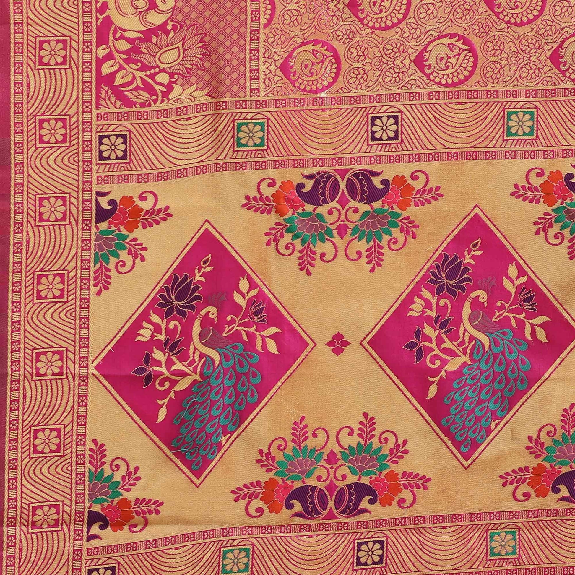 Dazzling Gold-Pink Colored Festive Wear Woven Silk Blend Saree