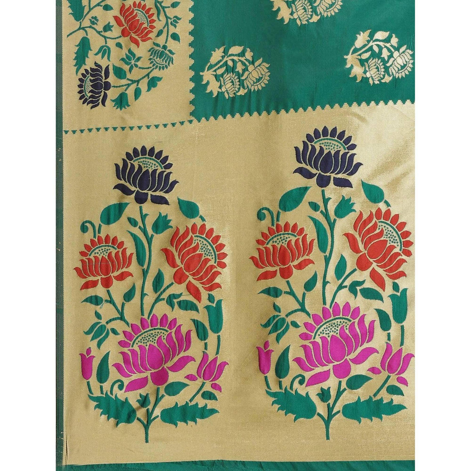 Dazzling Green Colored Festive Wear Woven Silk Blend Saree