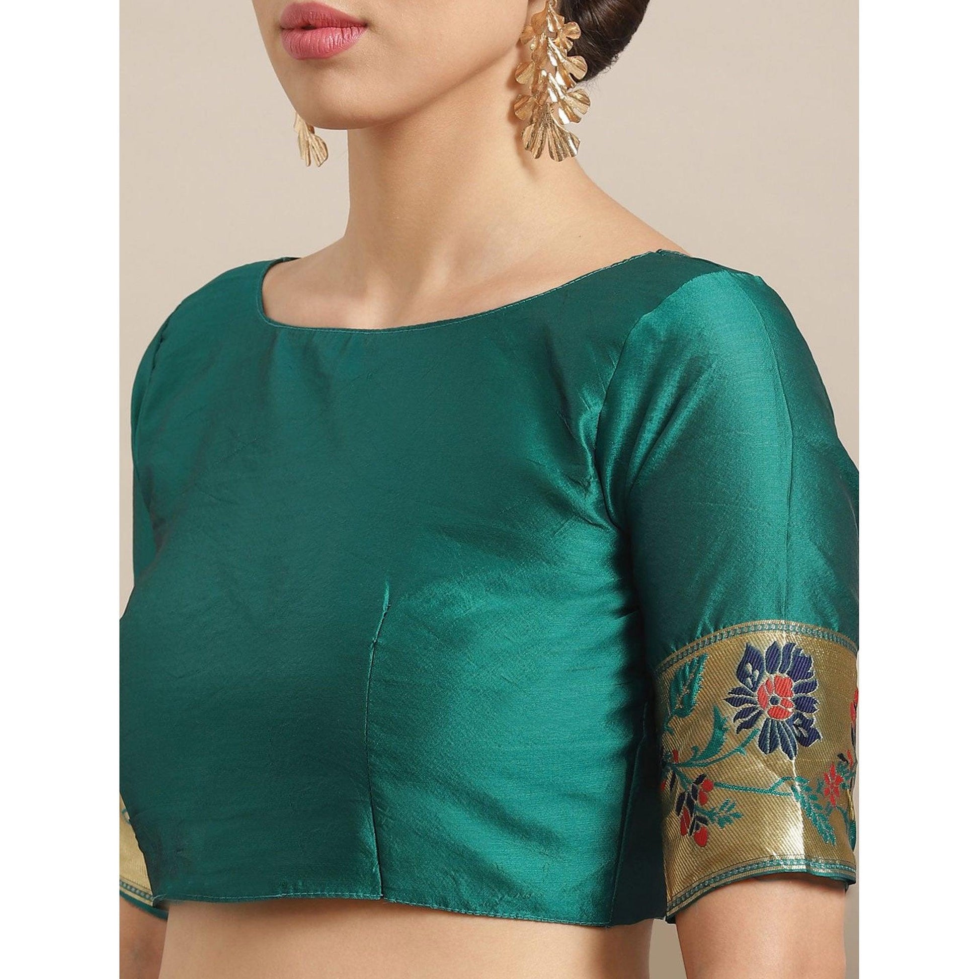 Dazzling Green Colored Festive Wear Woven Silk Blend Saree