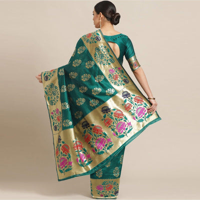Dazzling Green Colored Festive Wear Woven Silk Blend Saree
