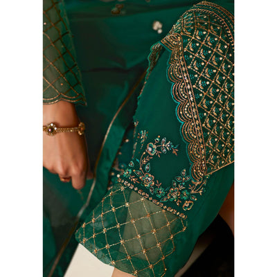 Dazzling Green Coloured Partywear Embroidered Pure Georgette Palazzo Suit