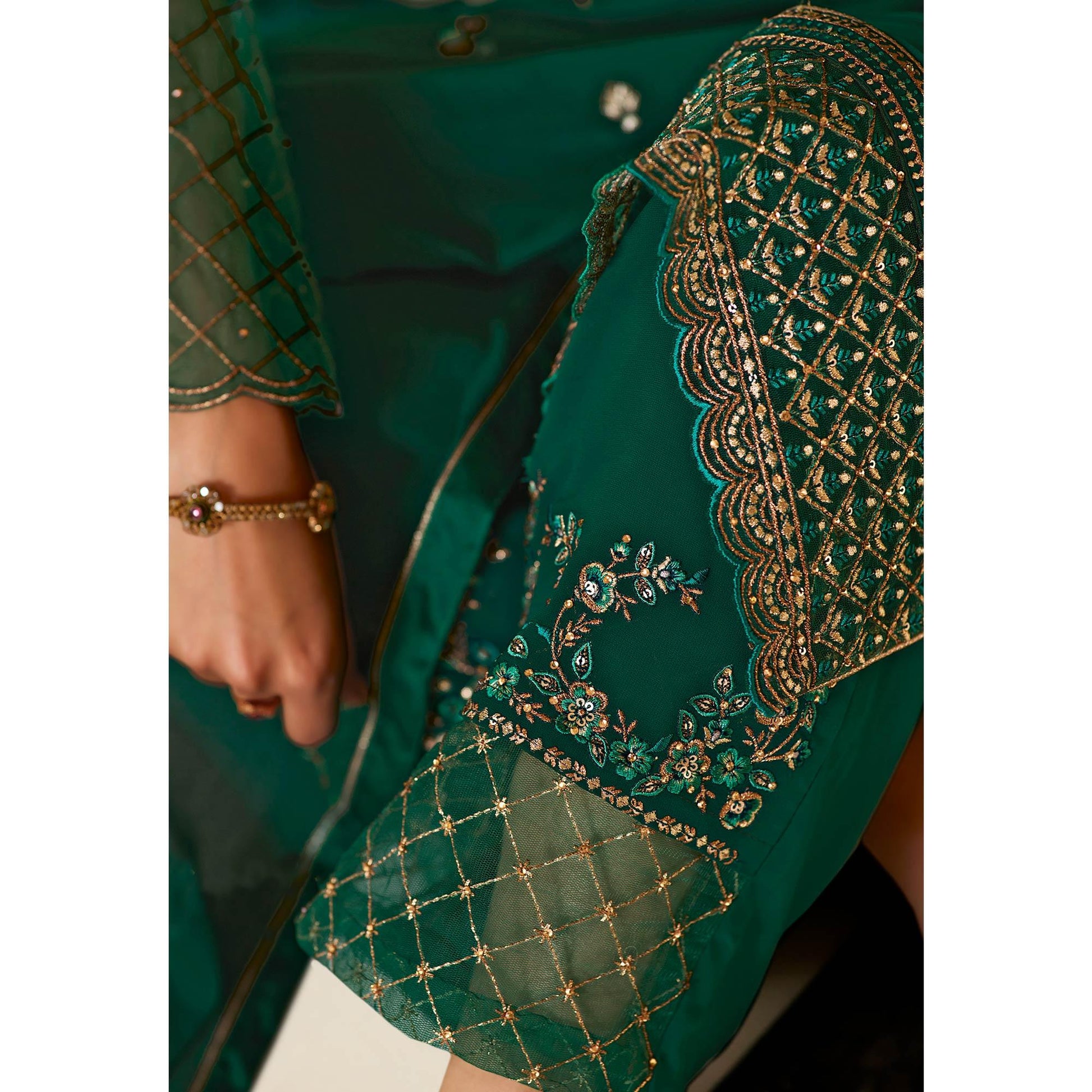 Dazzling Green Coloured Partywear Embroidered Pure Georgette Palazzo Suit