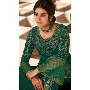 Dazzling Green Coloured Partywear Embroidered Pure Georgette Palazzo Suit