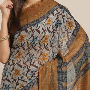Dazzling Grey - Mustard Colored Casual Wear Printed Silk blend Saree