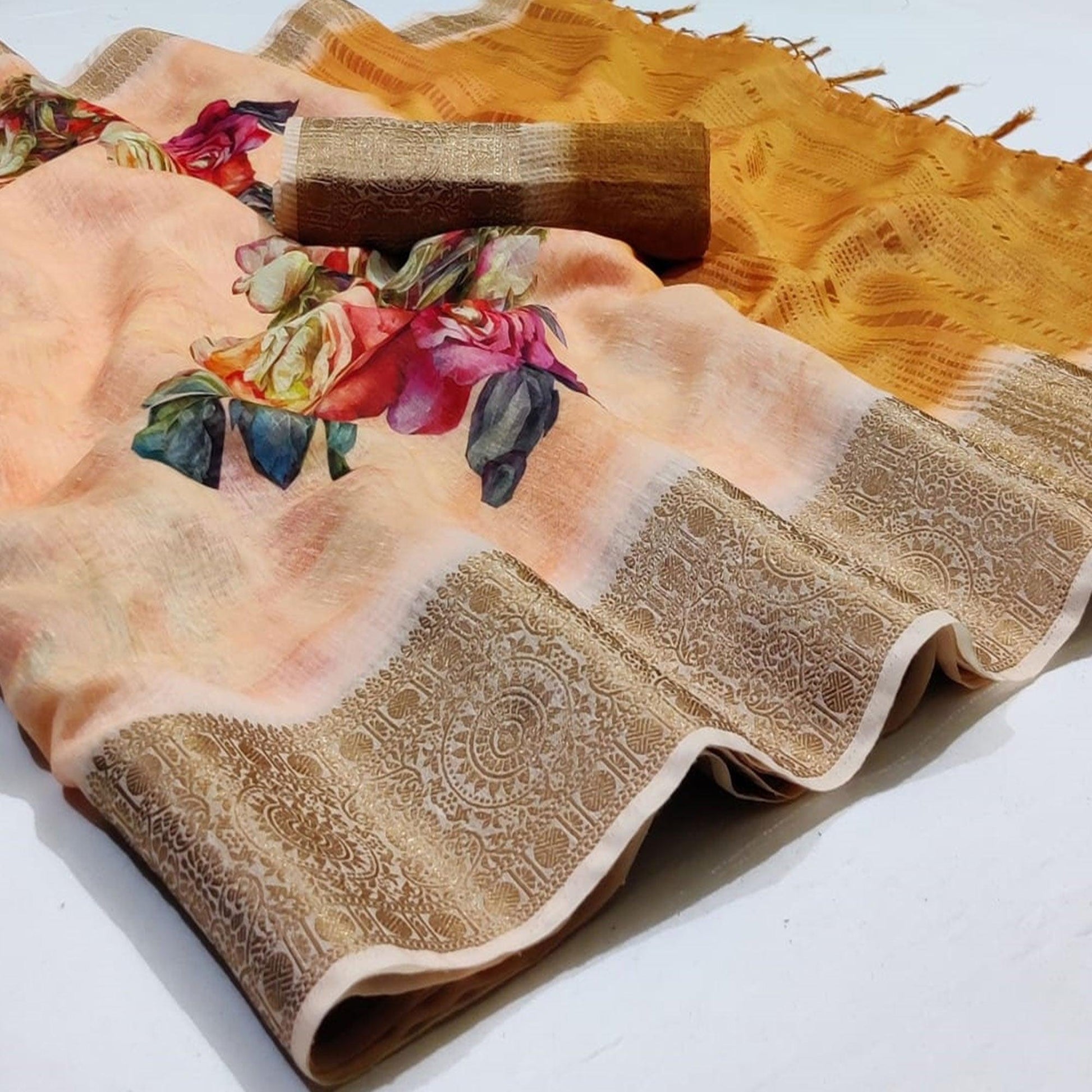 Dazzling Light Peach Colored Festive Wear Woven Banarasi Silk Saree