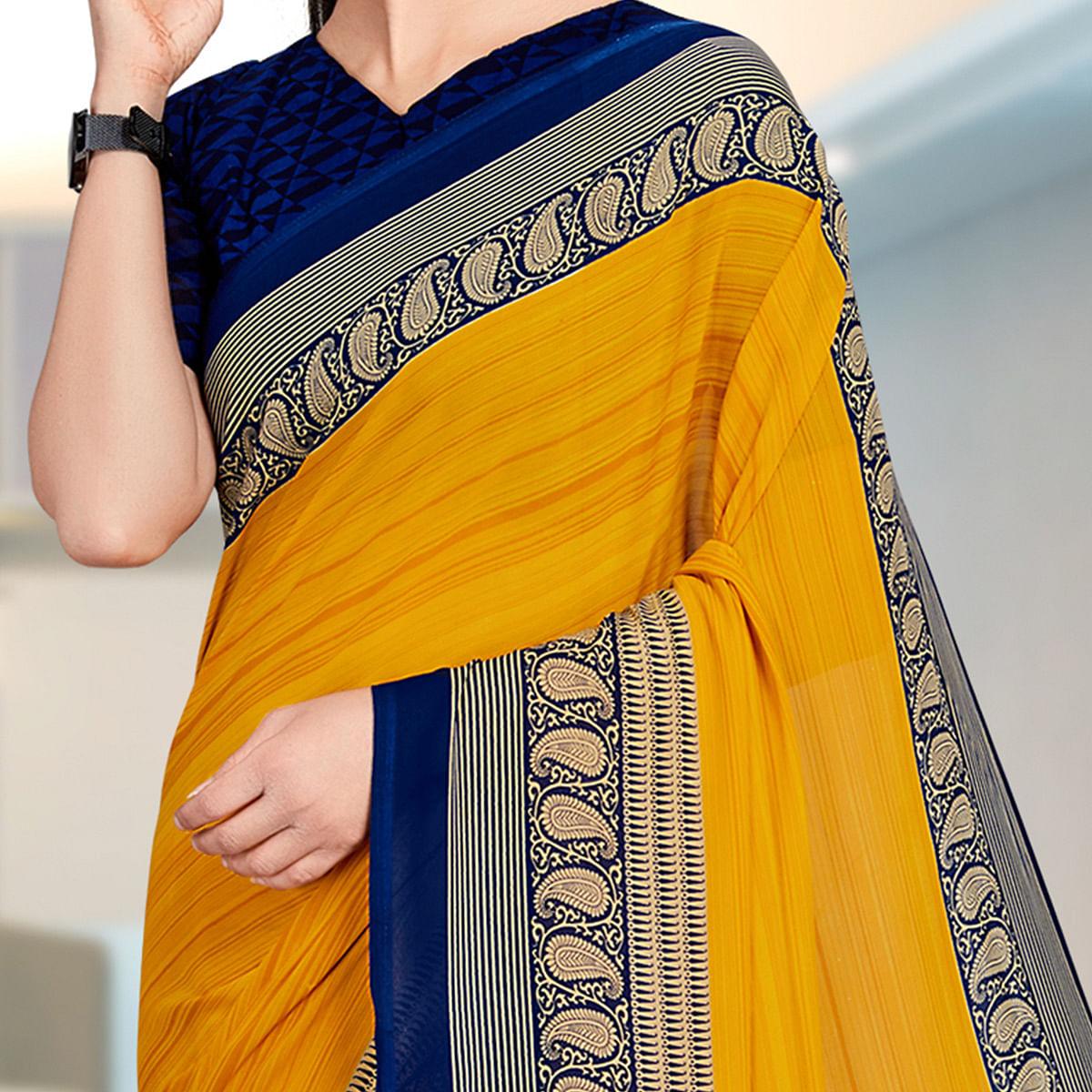 Dazzling Mustard Coloured Casual Wear Printed Georgette Saree