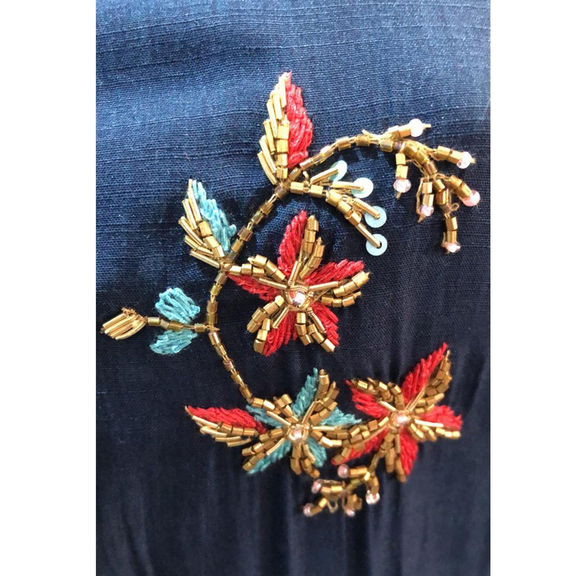 Dazzling Navy Blue Colored Partywear Handwork Cotton Kurti-Pant Set