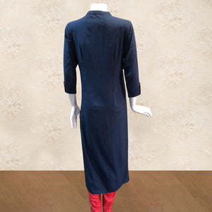 Dazzling Navy Blue Colored Partywear Handwork Cotton Kurti-Pant Set