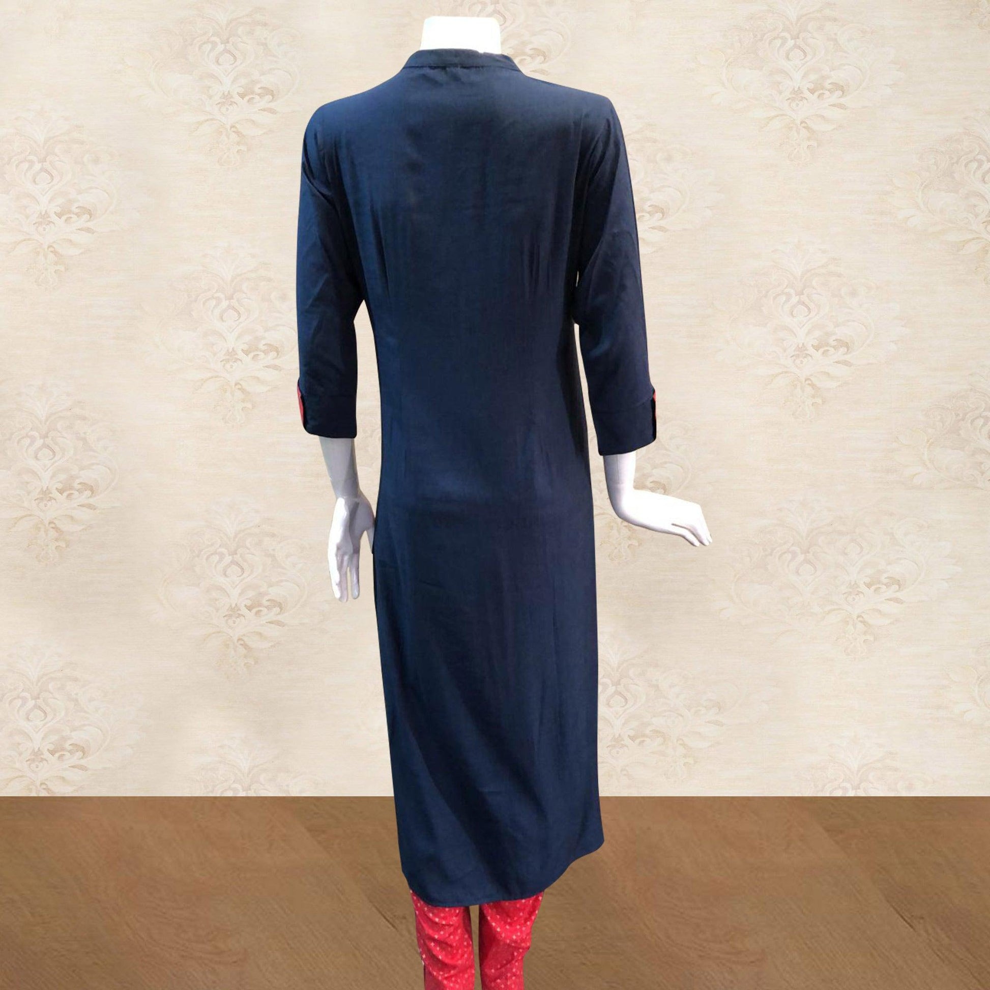 Dazzling Navy Blue Colored Partywear Handwork Cotton Kurti-Pant Set