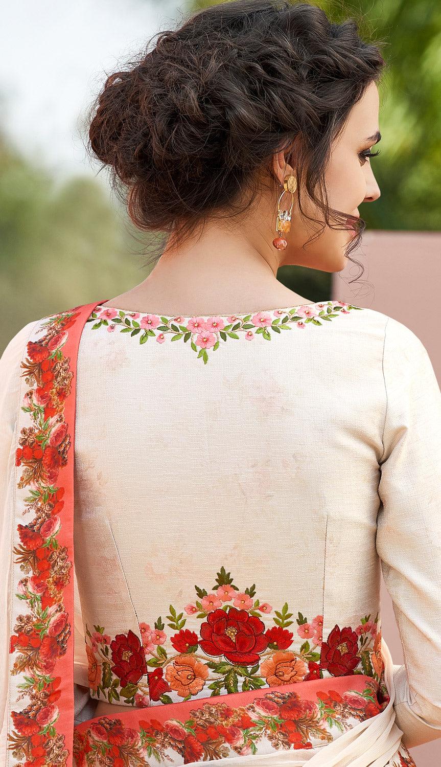 Dazzling Off-White Colored Designer Partywear Embroidered Silk Lehenga Choli