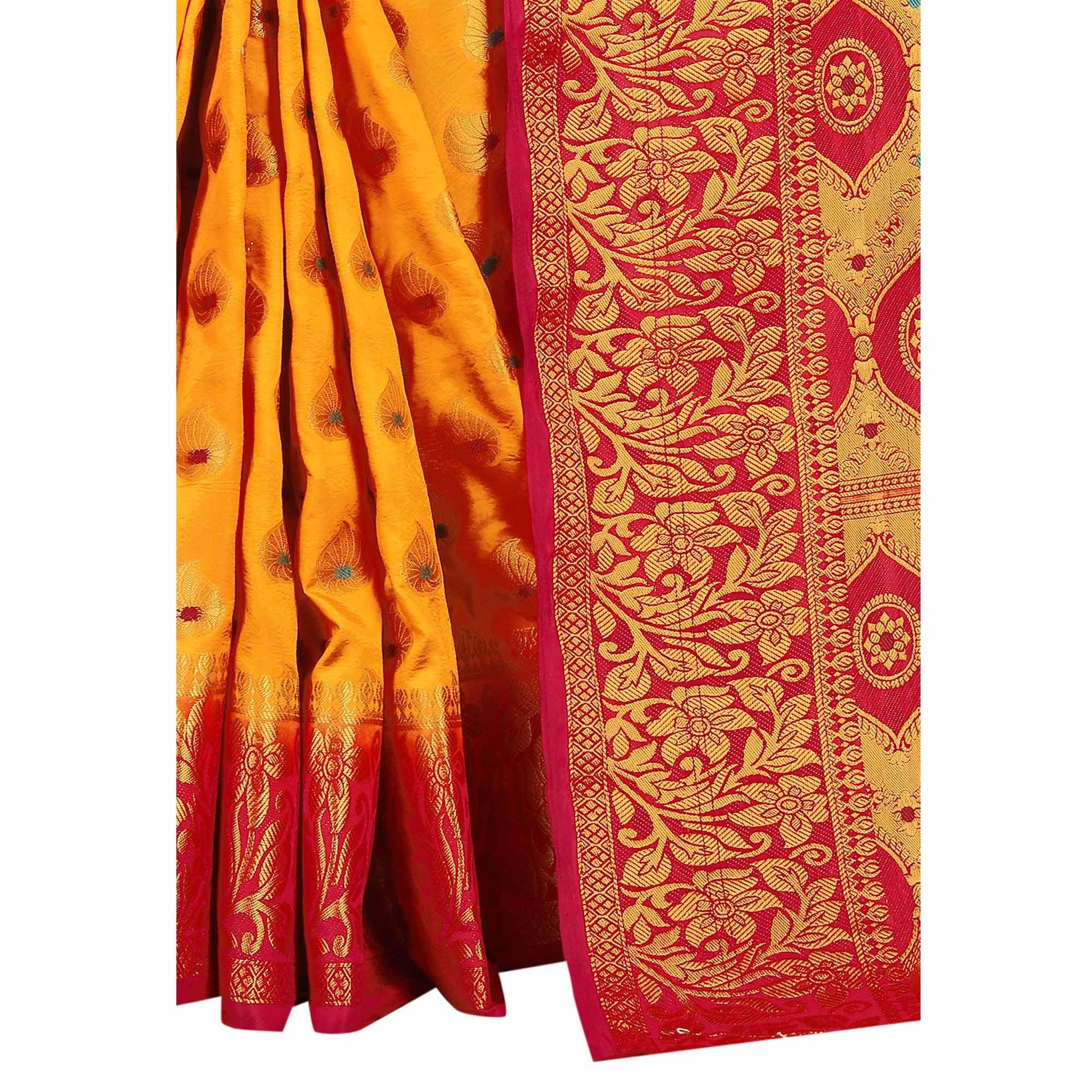 Dazzling Orange Colored Festive Wear Woven Art Silk Saree