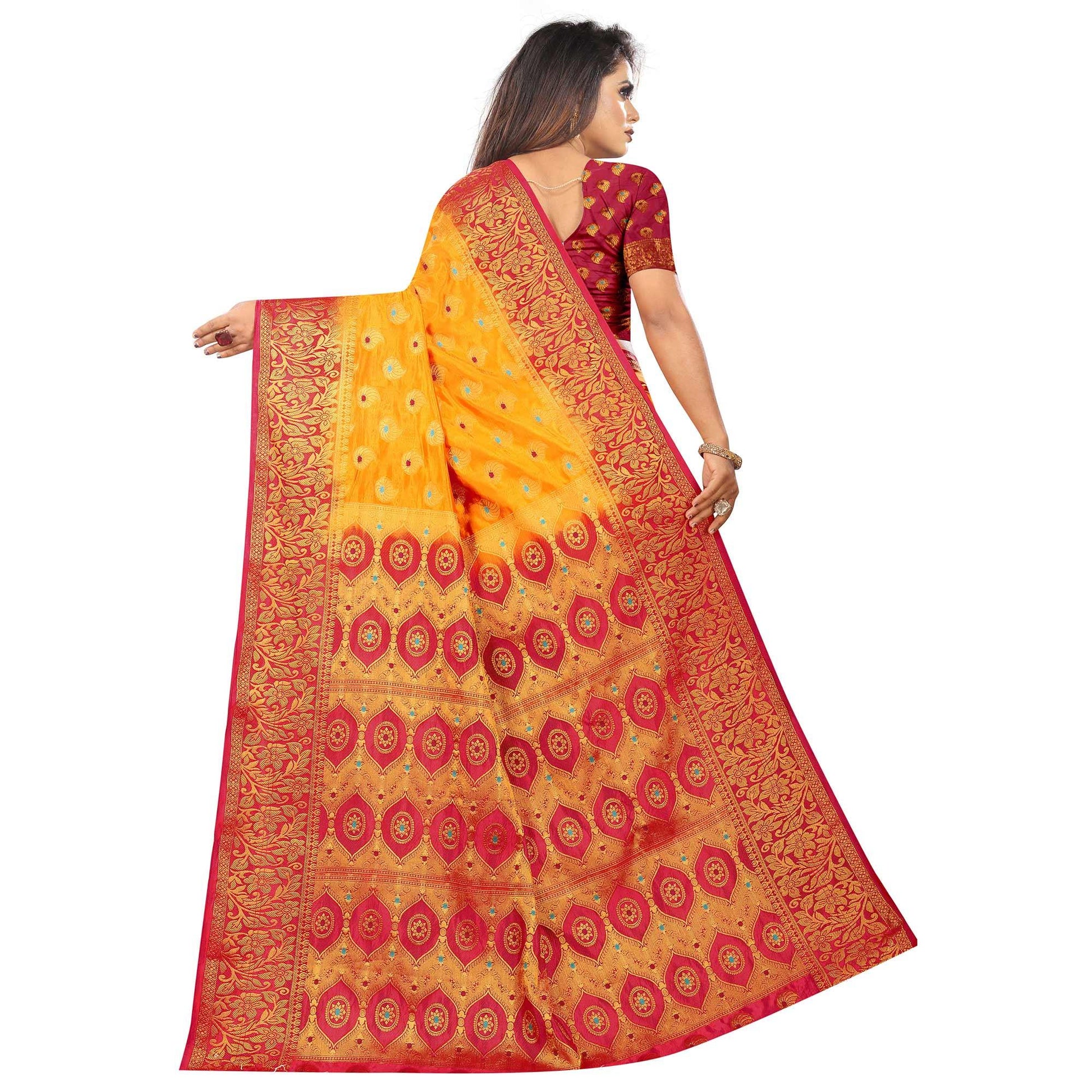 Dazzling Orange Colored Festive Wear Woven Art Silk Saree