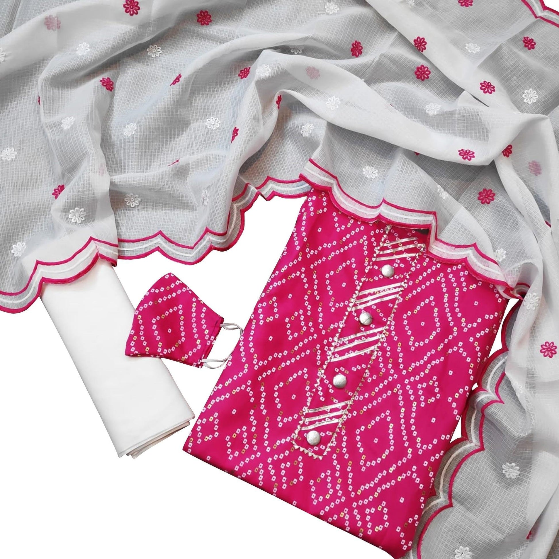 Dazzling Pink Colored Casual Wear Printed Cotton Dress Material