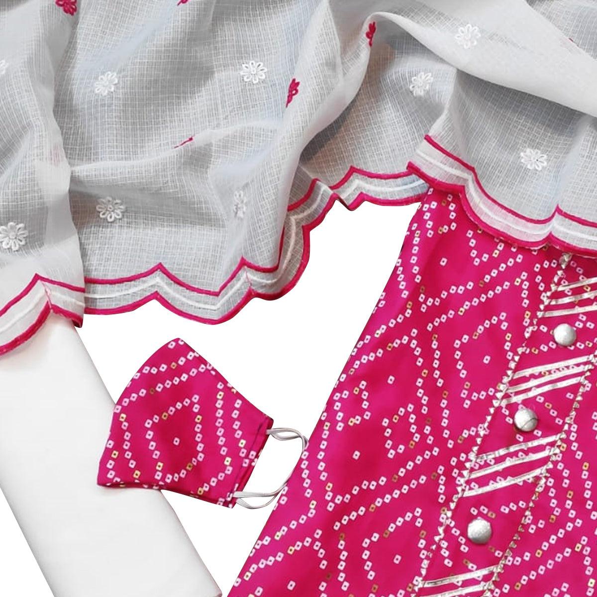 Dazzling Pink Colored Casual Wear Printed Cotton Dress Material