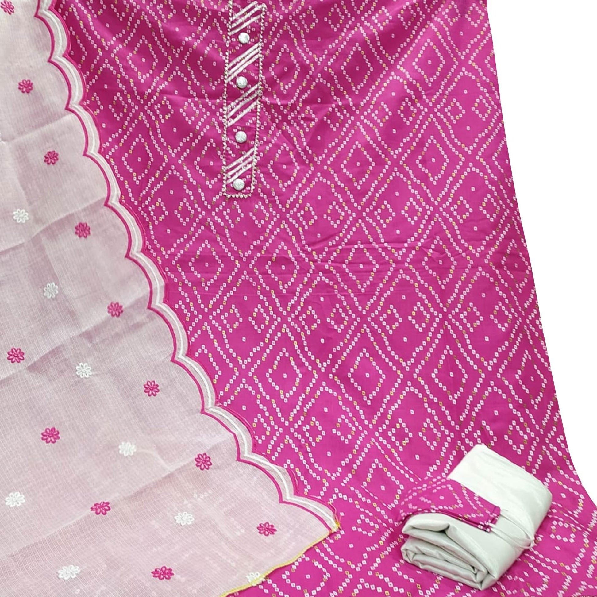 Dazzling Pink Colored Casual Wear Printed Cotton Dress Material