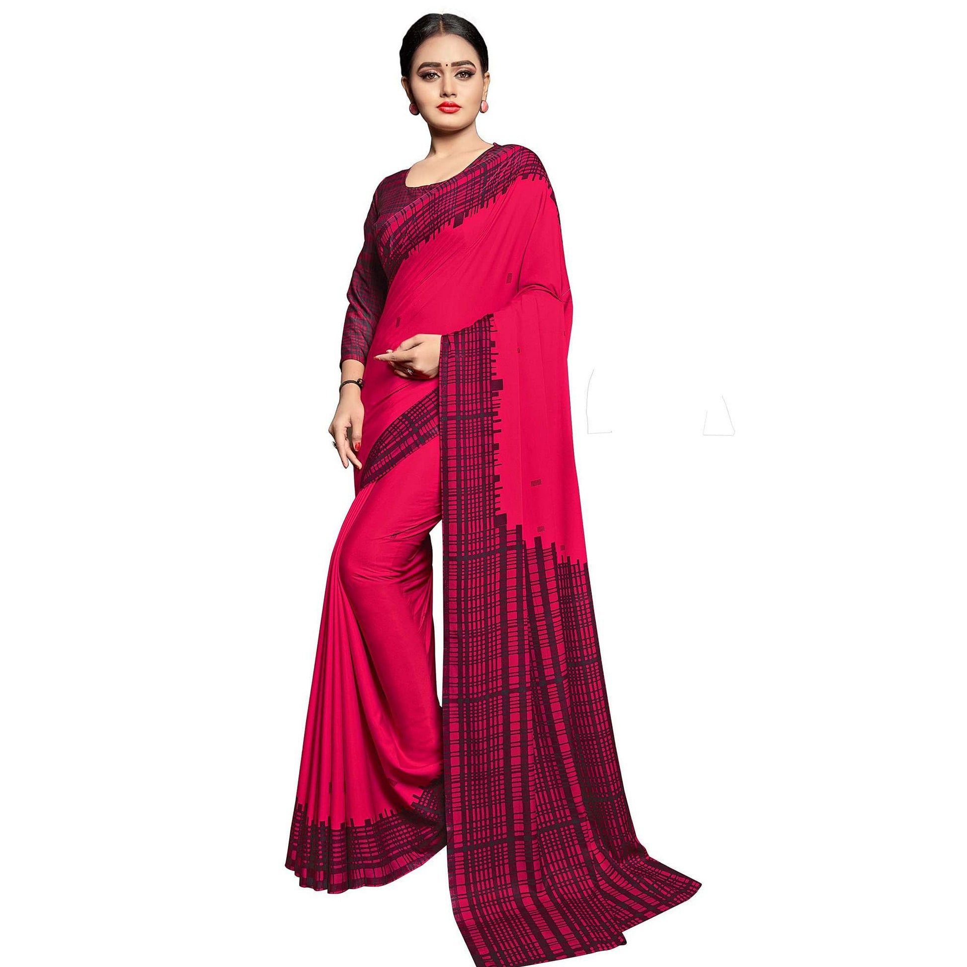 Dazzling Pink Colored Casual Wear Printed Crepe Saree