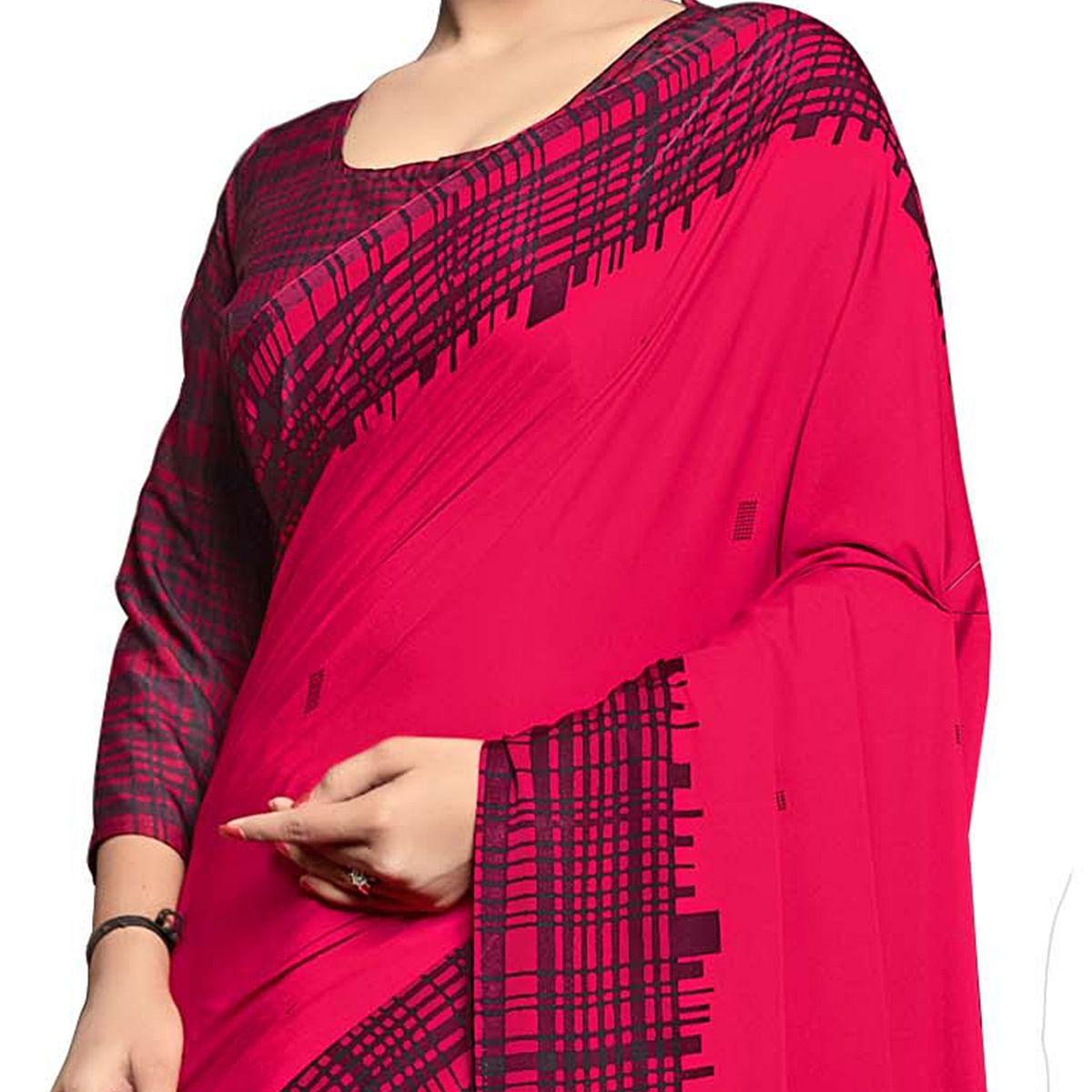 Dazzling Pink Colored Casual Wear Printed Crepe Saree