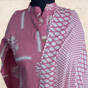 Dazzling Pink Colored Casual Wear Printed Pure Cotton Kurti With Dupatta