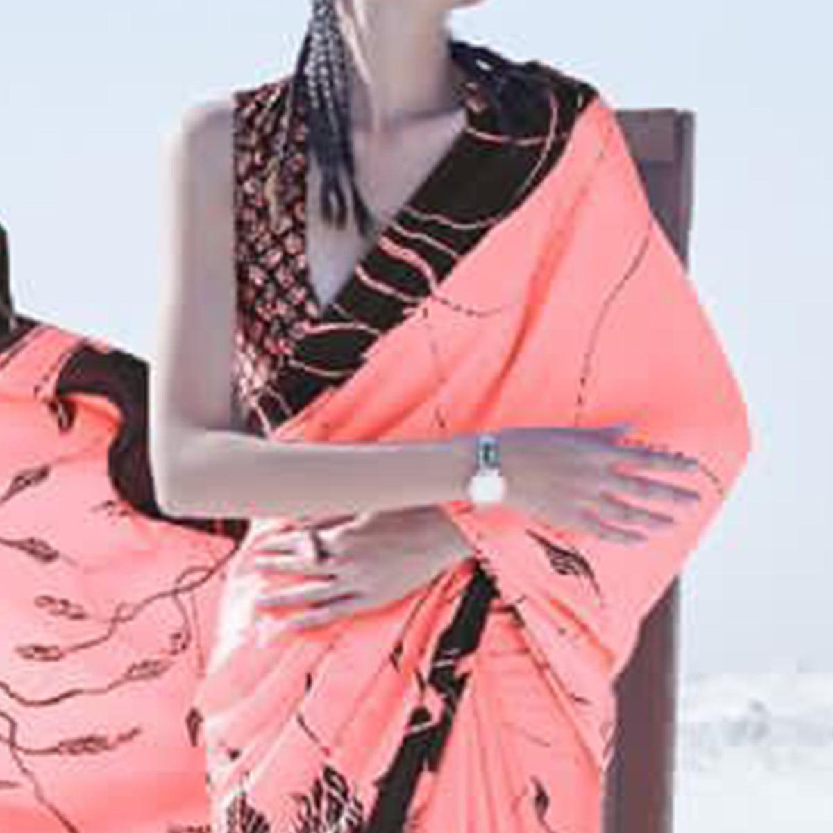Dazzling Pink Colored Casual Wear Printed Satin Crepe Saree