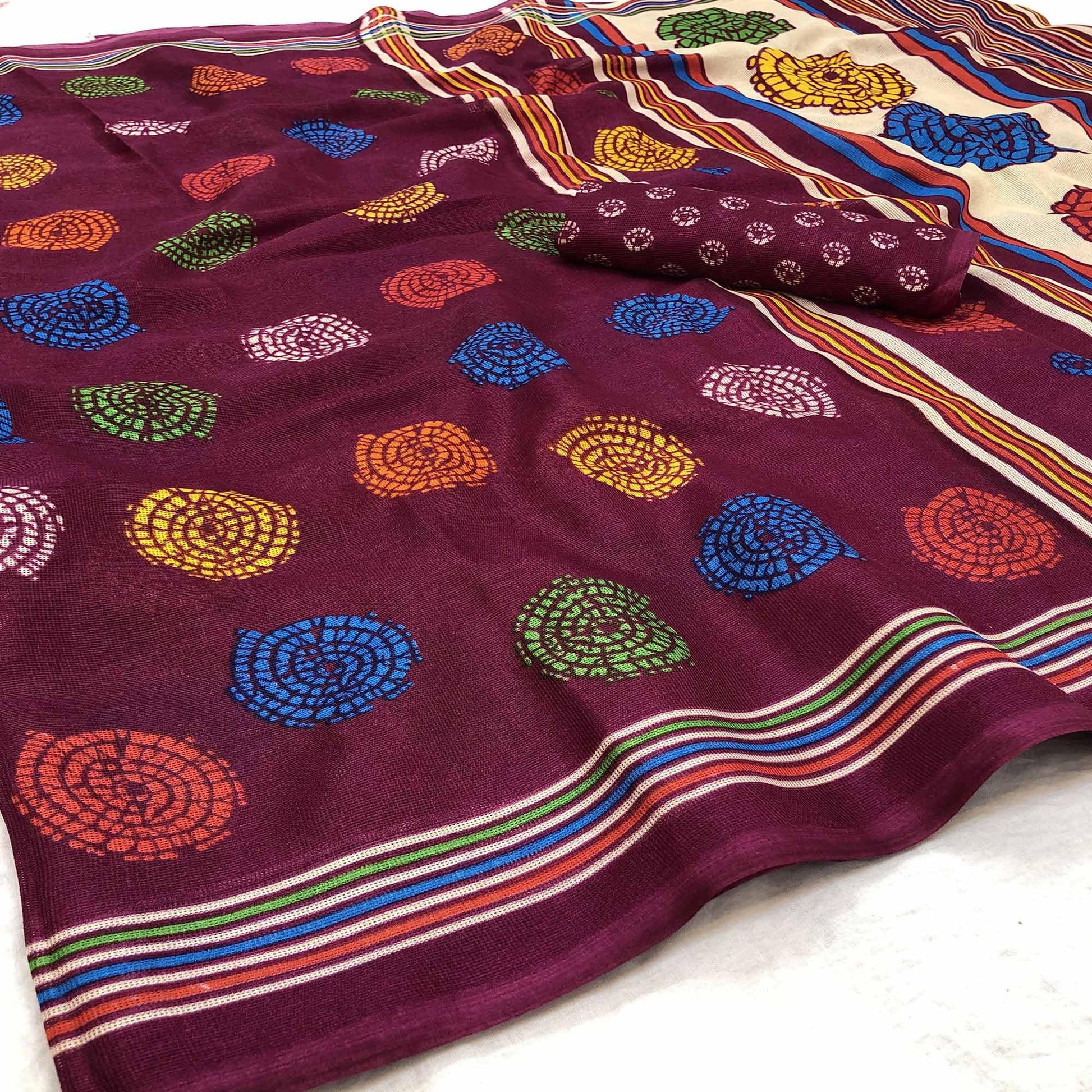 Dazzling Purple Colored Casual Wear Printed Jute Silk Saree