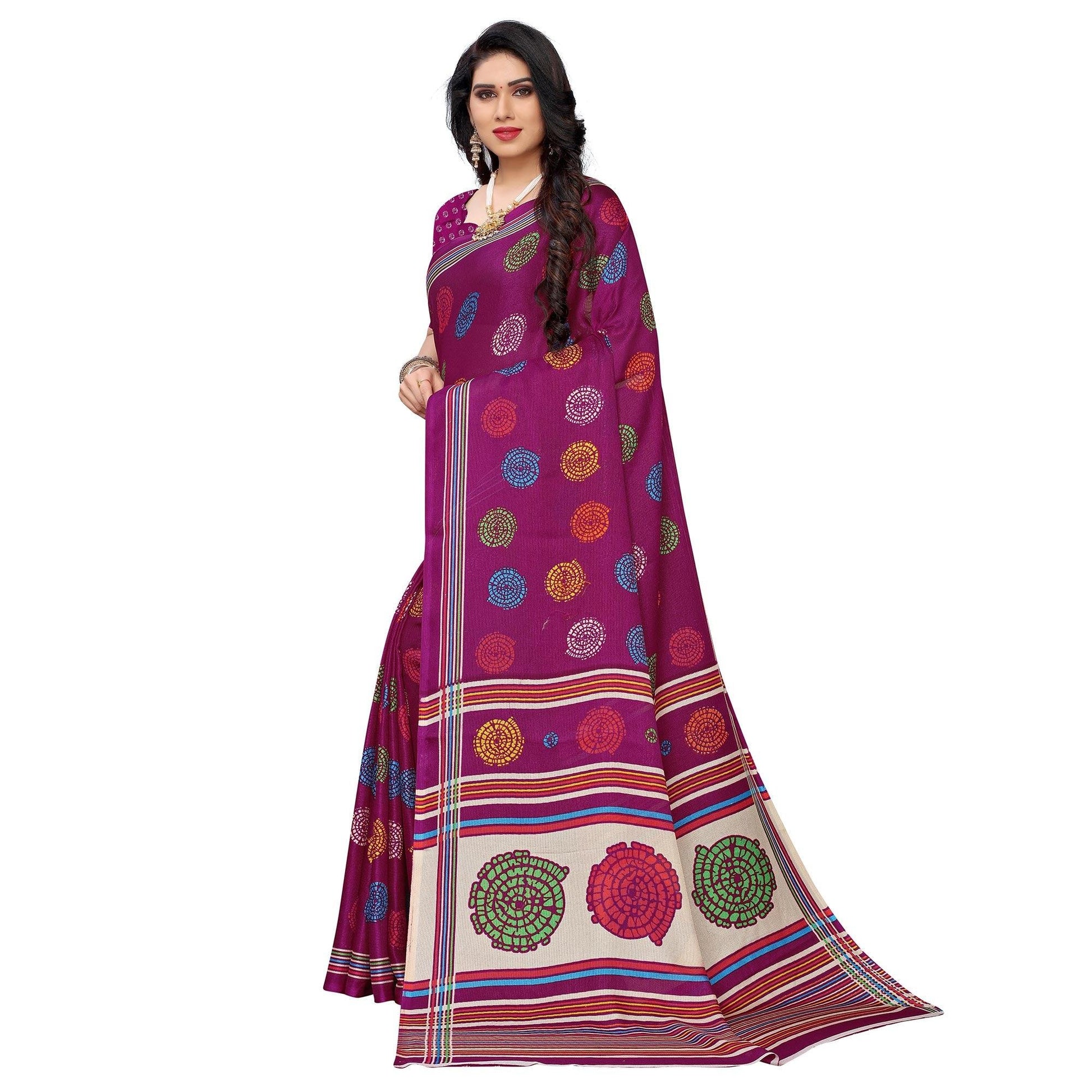 Dazzling Purple Colored Casual Wear Printed Jute Silk Saree