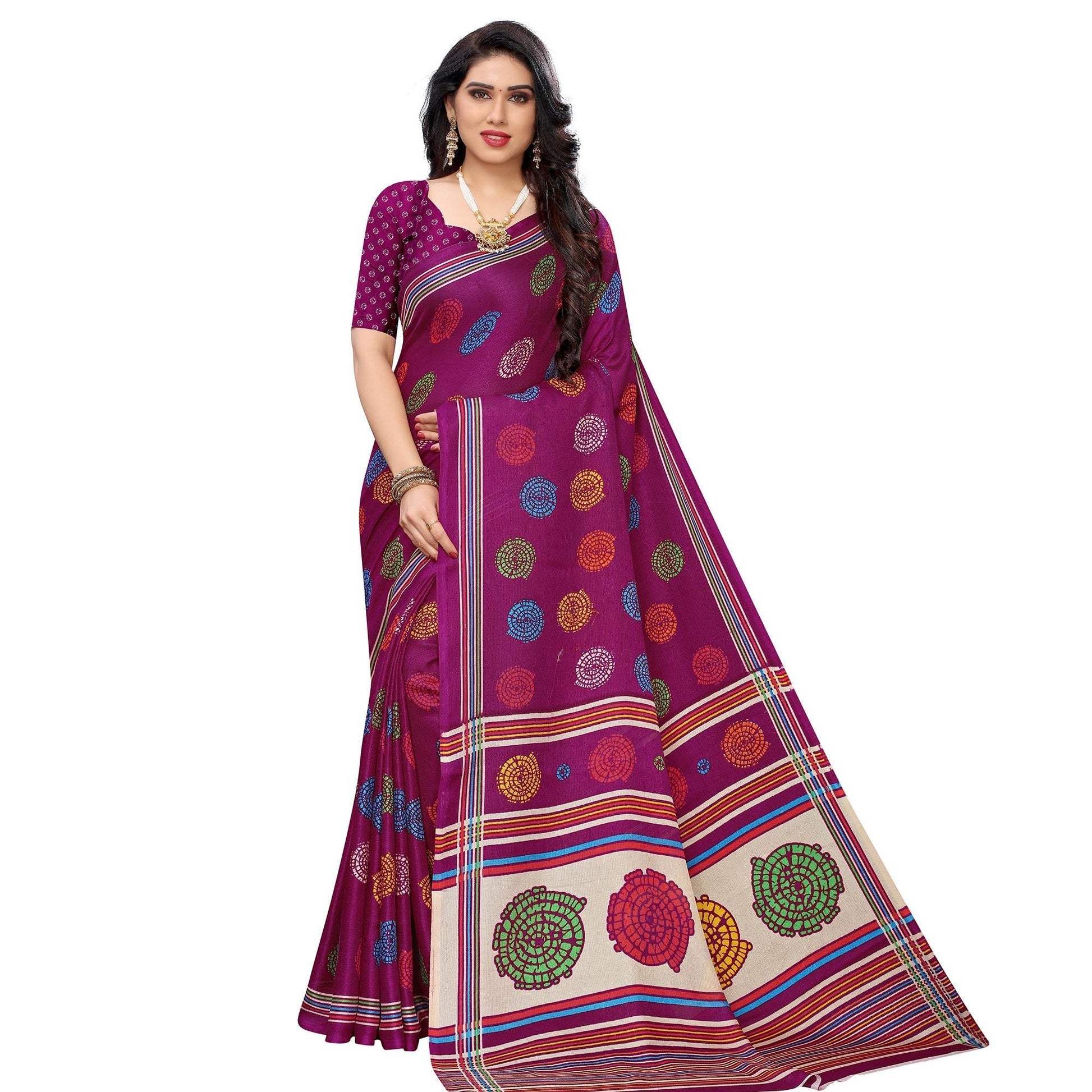 Dazzling Purple Colored Casual Wear Printed Jute Silk Saree