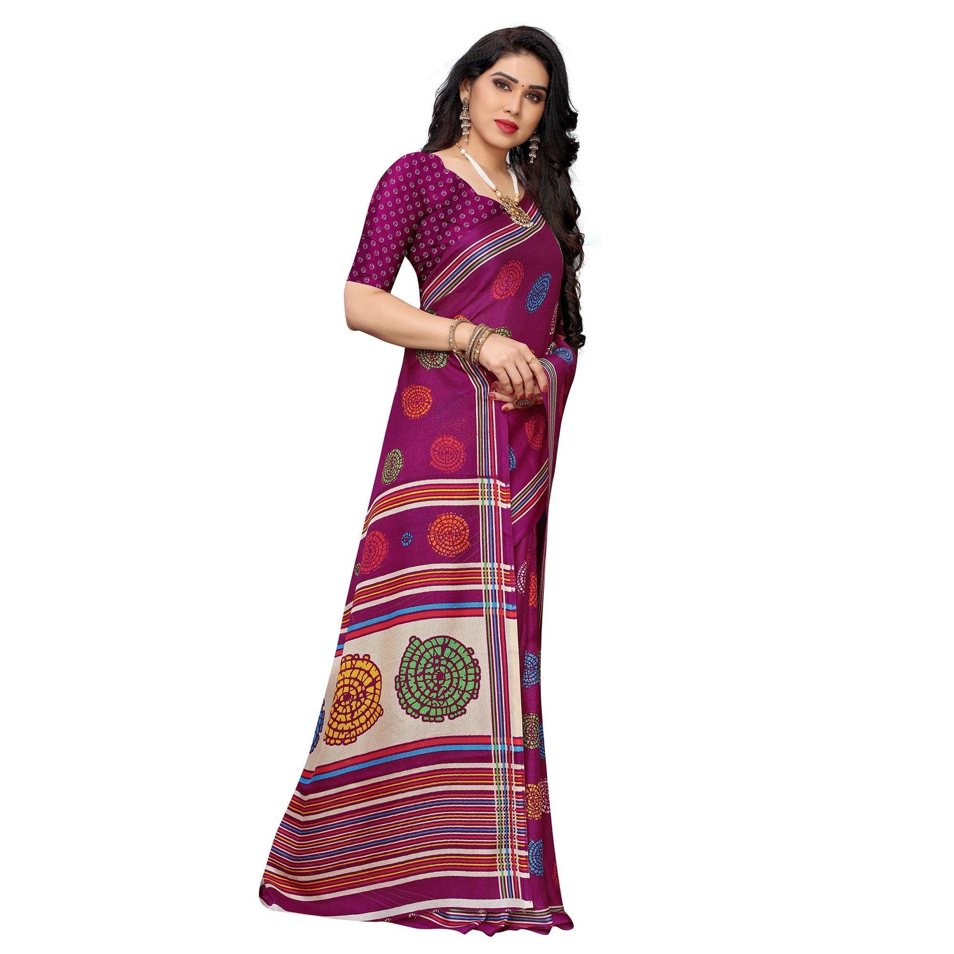 Dazzling Purple Colored Casual Wear Printed Jute Silk Saree