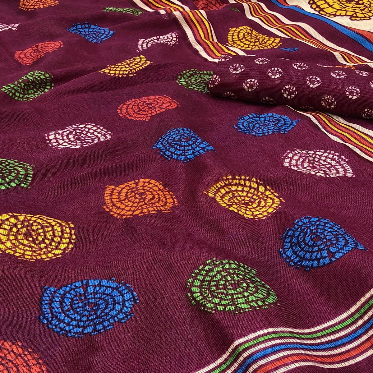 Dazzling Purple Colored Casual Wear Printed Jute Silk Saree
