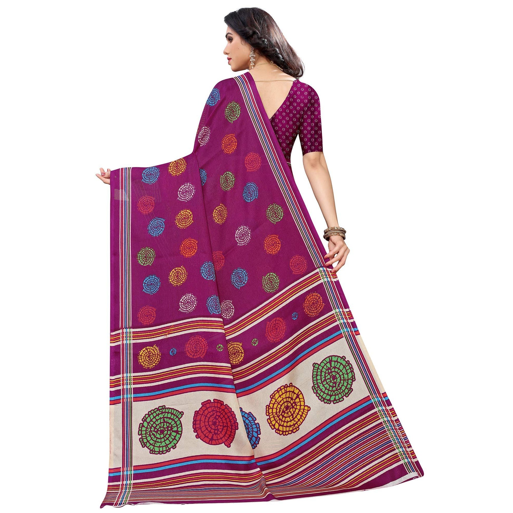 Dazzling Purple Colored Casual Wear Printed Jute Silk Saree