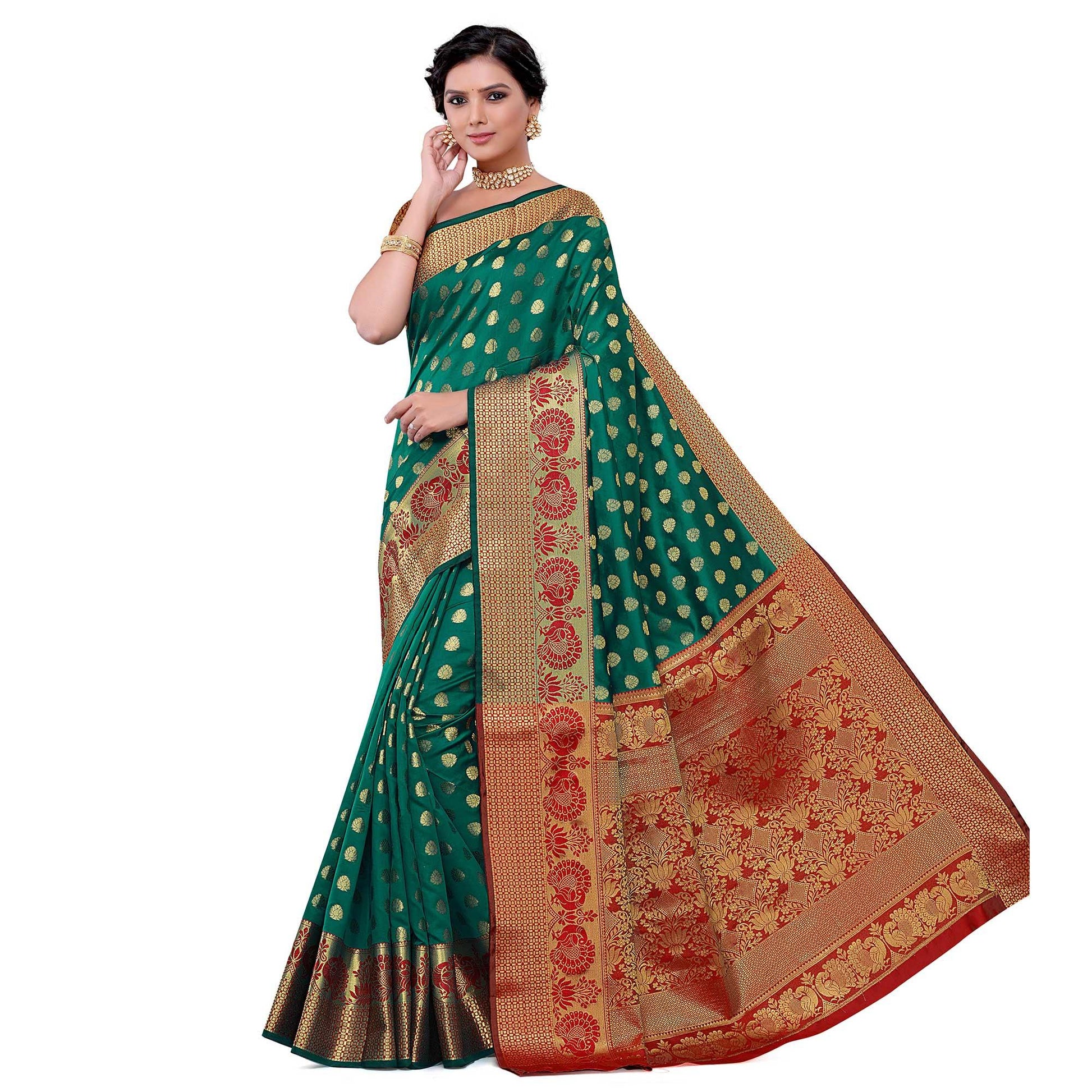 Dazzling Rama Green Colored Festive Wear Woven Kota Art Silk Banarasi Saree