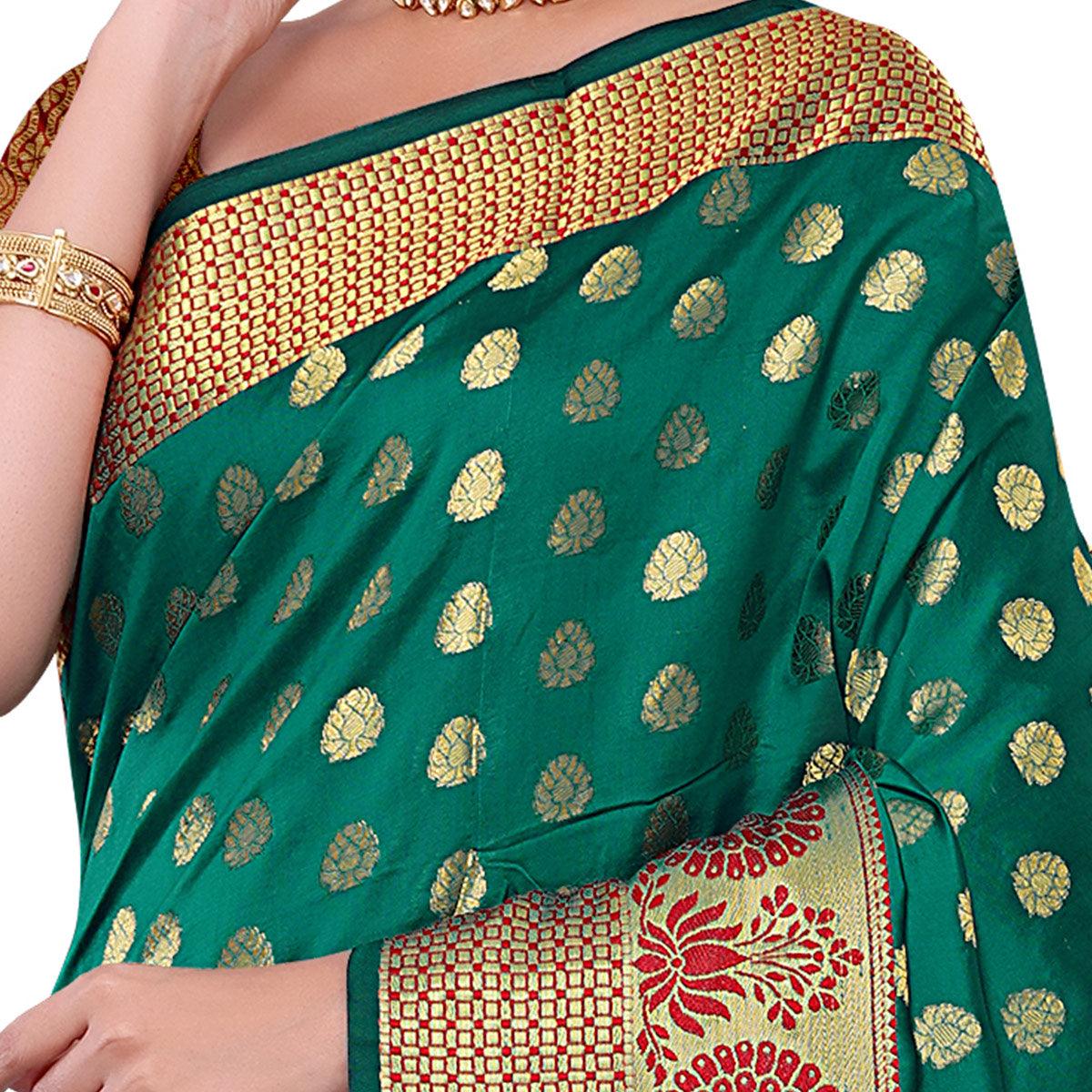 Dazzling Rama Green Colored Festive Wear Woven Kota Art Silk Banarasi Saree