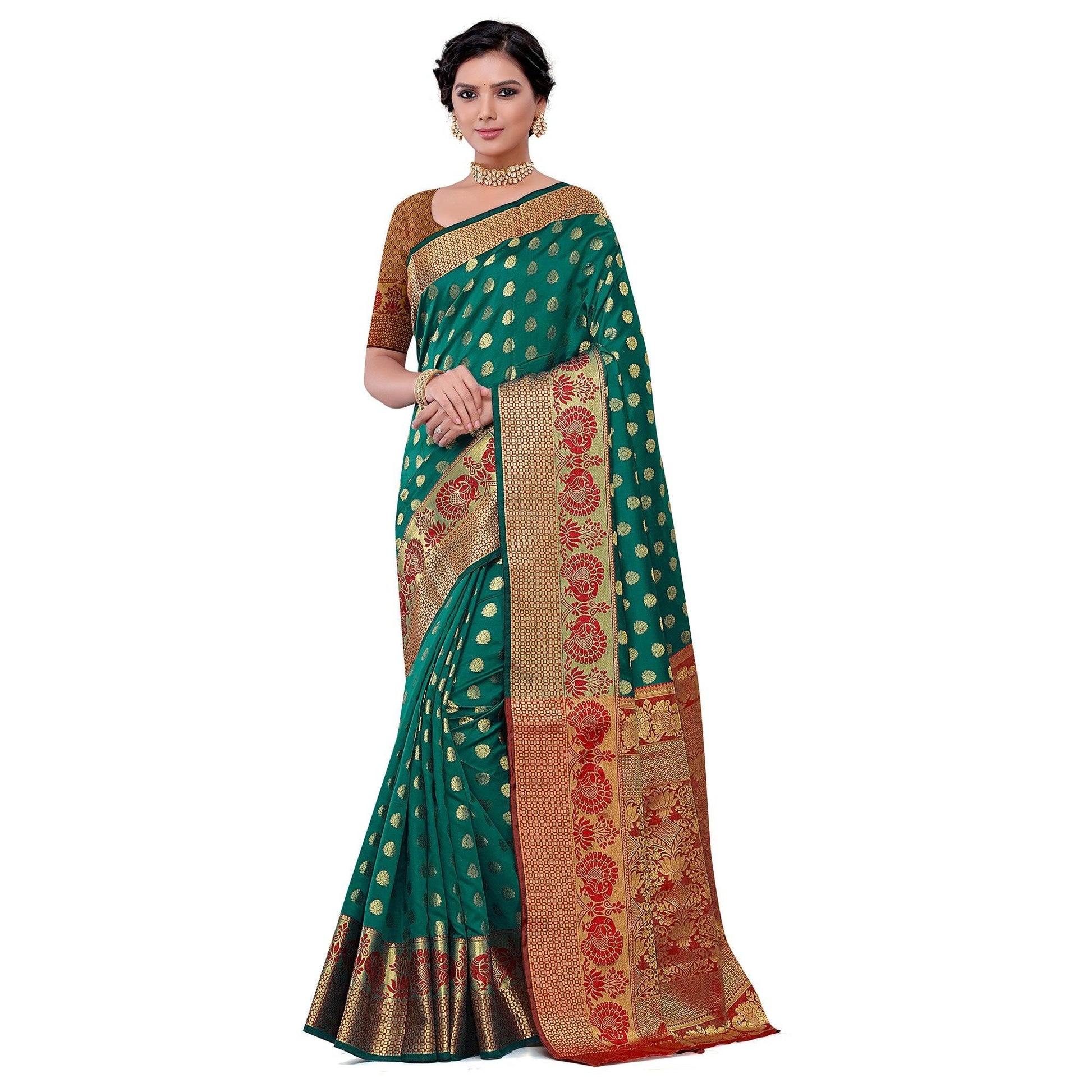 Dazzling Rama Green Colored Festive Wear Woven Kota Art Silk Banarasi Saree