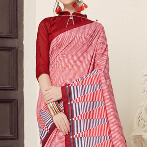 Dazzling Red Colored Casual Printed Bhagalpuri Silk Saree