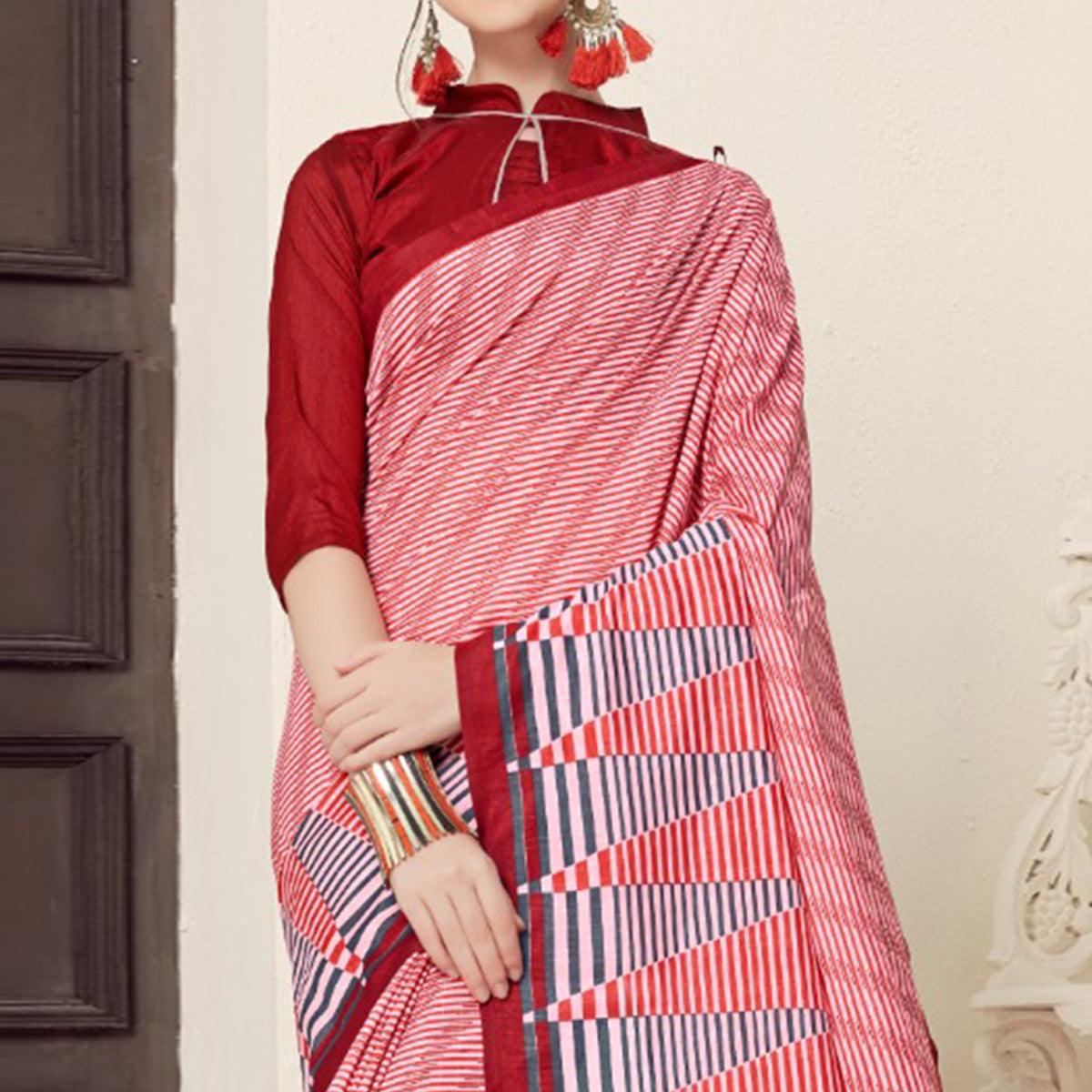 Dazzling Red Colored Casual Printed Bhagalpuri Silk Saree