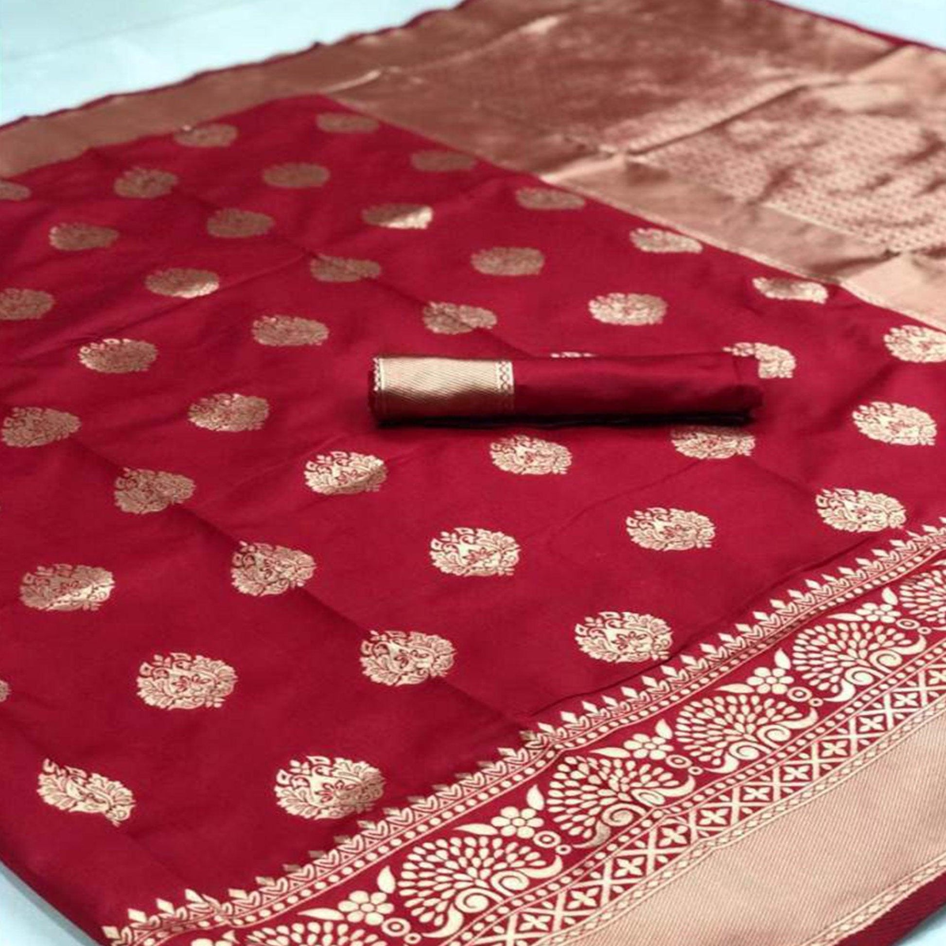 Dazzling Red Colored Festive Wear Woven Banarasi Silk Saree