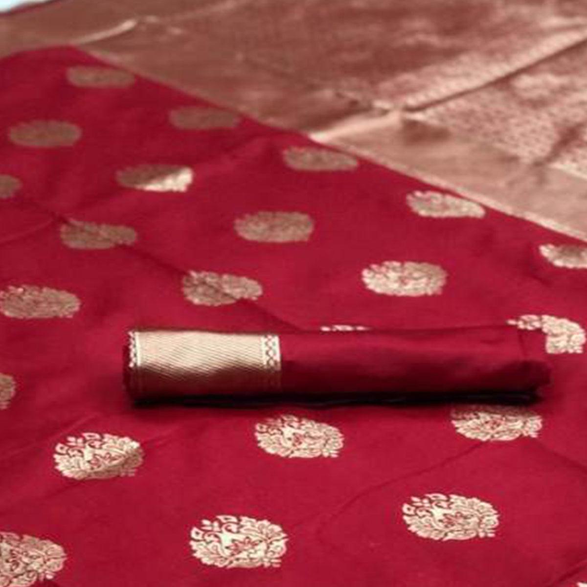 Dazzling Red Colored Festive Wear Woven Banarasi Silk Saree